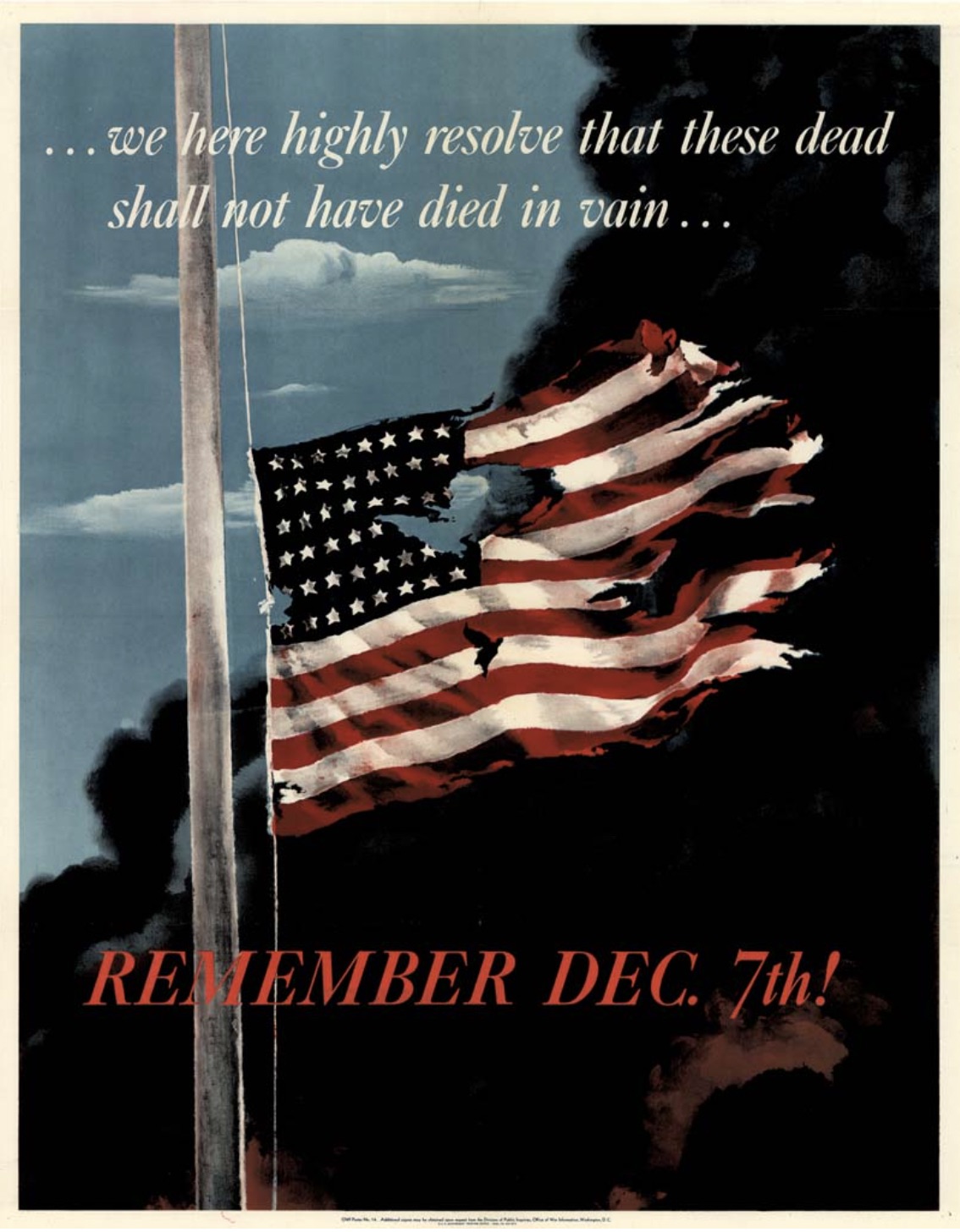 A poster evoking the attack on Pearl Harbor and its casualties. 
